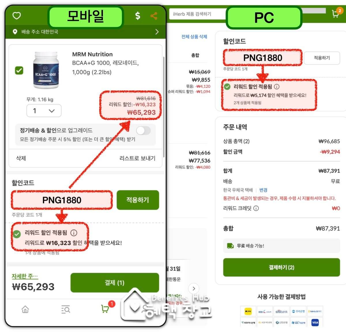아이허브 할인코드 적용 방법